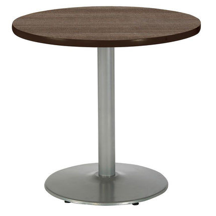 Pedestal Table with Four White Kool Series Chairs, Round, 36" Dia x 29h, Studio Teak