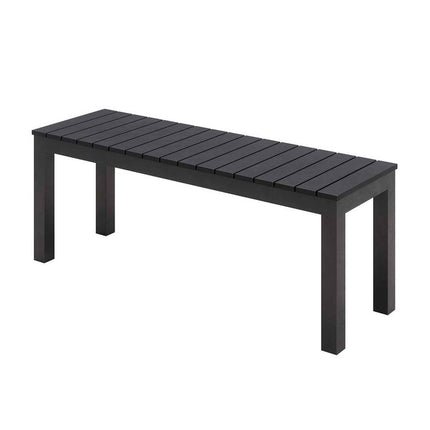 Eveleen Outdoor Patio Table with Two Black Powder-Coated Polymer Chairs and Two Benches, 32 x 55, Gray