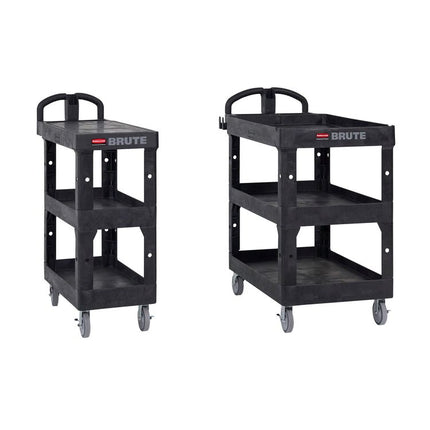 BRUTE 3-Shelf Heavy-Duty Ergo Flat Utility Cart, Resin, 3 Shelves, 600 lb Capacity, 25.24" x 48.63" x 46.18", Black