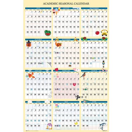 Recycled Academic Seasonal Laminated Wall Calendar, Illustrated Seasons, 24 x 37, 12-Month (July to June), 2024 to 2025