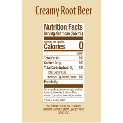 Zero Sugar Naturally Sweetened Soda, Creamy Root Beer, 12 oz Can, 12/Carton