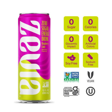 Zero Sugar Naturally Sweetened Energy Drink, Raspberry Lime, 12 oz Can, 12/Carton