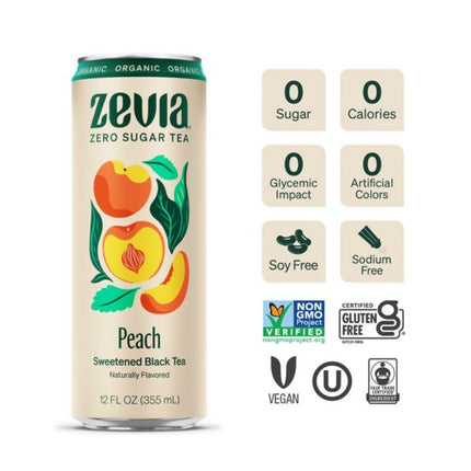 Zero Sugar Naturally Sweetened Black Tea, Peach Black Tea, 12 oz Can, 12/Carton