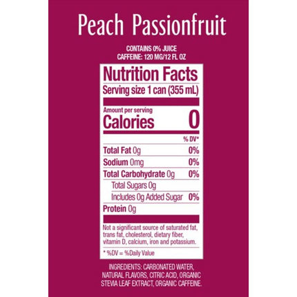 Zero Sugar Naturally Sweetened Energy Drink, Peach Passionfruit, 12 oz Cans, 12/Carton