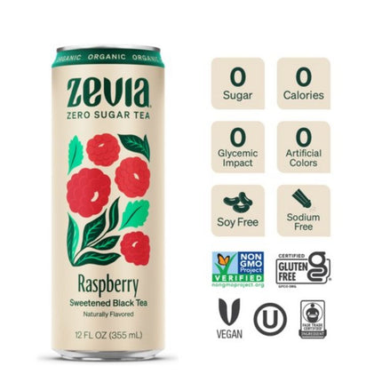 Zero Sugar Naturally Sweetened Black Tea, Raspberry Black Tea, 12 oz can, 12/Carton