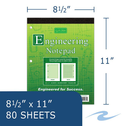 Covered Engineering Pad, 5 sq/in Quadrille Rule, 80 Green 8.5 x 11 Sheets, 24/Carton