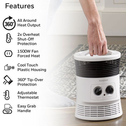 Surround Fan Forced Heater, 1,500 W, 8.1 x 11.2 x 7.9, White