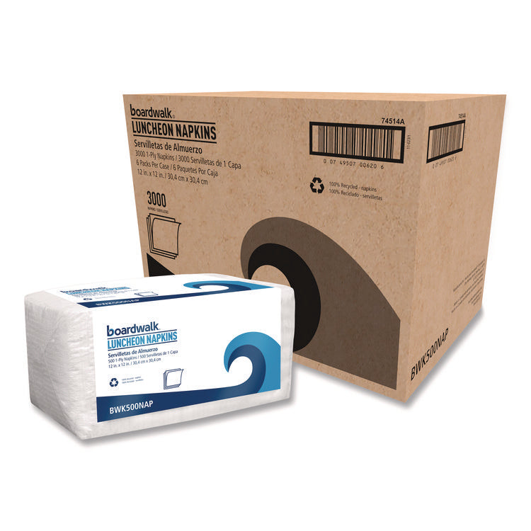 1/4-Fold Lunch Napkins, 1-Ply, 12" x 12", White, 500/Pack, 6 Packs/Carton