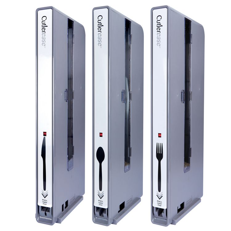 Cutlerease Dispensing System Starter Kit, Holds 120 Forks/120 Knives/120 Spoons, 12.5 x 12.5 x 29.25, Gray/Black