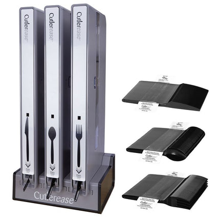 Cutlerease Dispensing System Starter Kit, Holds 120 Forks/120 Knives/120 Spoons, 12.5 x 12.5 x 29.25, Gray/Black