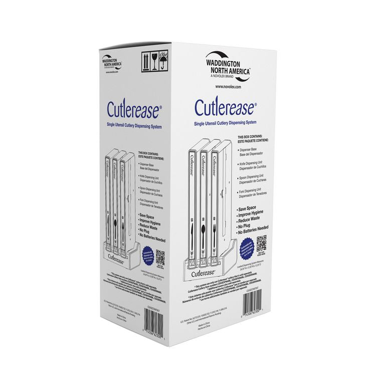Cutlerease Dispensing System Starter Kit, Holds 120 Forks/120 Knives/120 Spoons, 12.5 x 12.5 x 29.25, Gray/Black