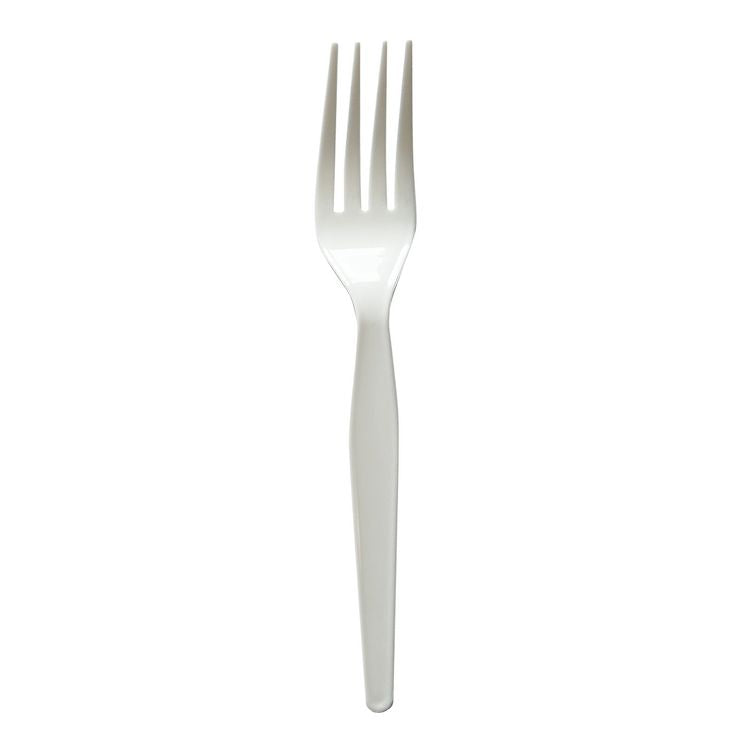 Heavyweight Wrapped Polystyrene Cutlery, Fork, Plastic, White, 1,000/Carton