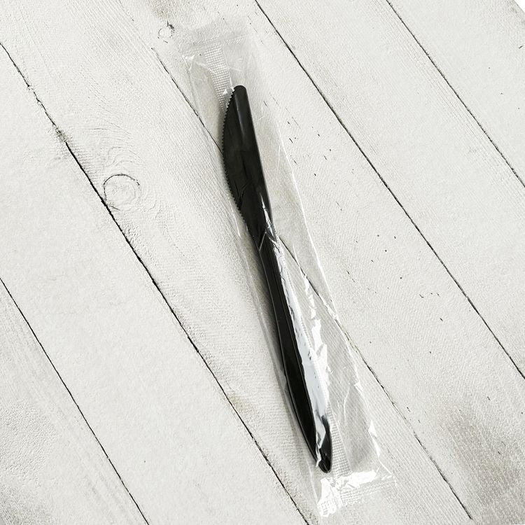 Mediumweight Wrapped Polypropylene Cutlery, Knife, Plastic, Black, 1,000/Carton