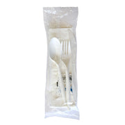 Six-Piece Cutlery Kit, Mediumweight, Fork/Knife/Napkin/Pepper/Salt/Spoon, 5.86", Plastic, White, 250/Carton