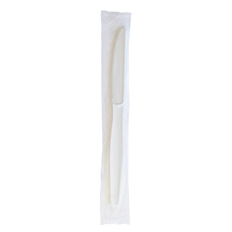 Heavyweight Wrapped Polystyrene Cutlery, Knife, Plastic, White, 1,000/Carton
