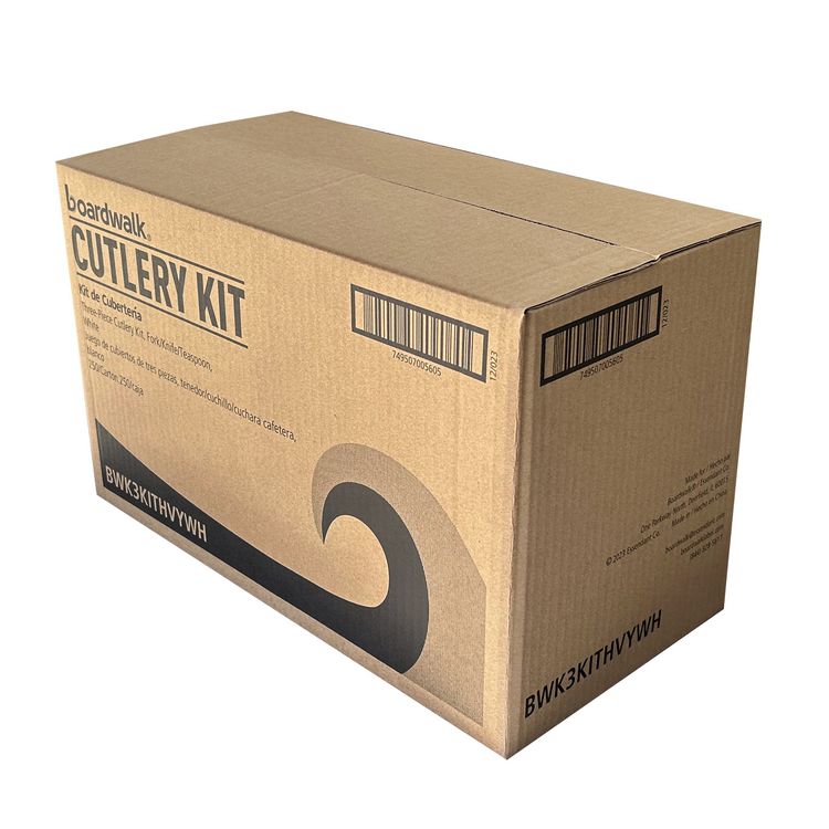 Three-Piece Polystyrene Cutlery Kit, Heavyweight, Fork/Knife/Spoon, Plastic, White, 250/Carton