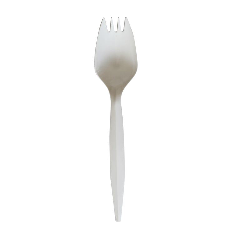 Mediumweight Wrapped Polypropylene Cutlery, Spork, Plastic, White, 1000/Carton