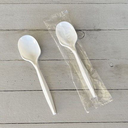Mediumweight Wrapped Polypropylene Cutlery, Soup Spoon, 4.86", Plastic, White, 1,000/Carton