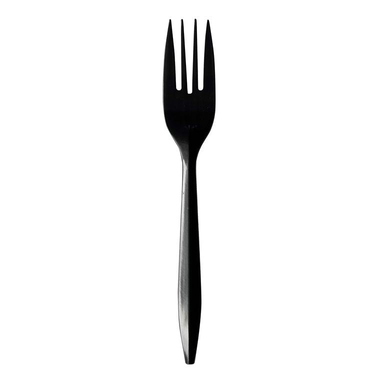 Mediumweight Polypropylene Cutlery, Fork, Plastic, Black, 1,000/Carton
