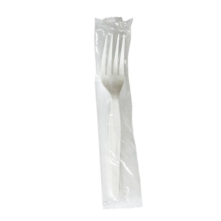Heavyweight Wrapped Polystyrene Cutlery, Fork, Plastic, White, 1,000/Carton