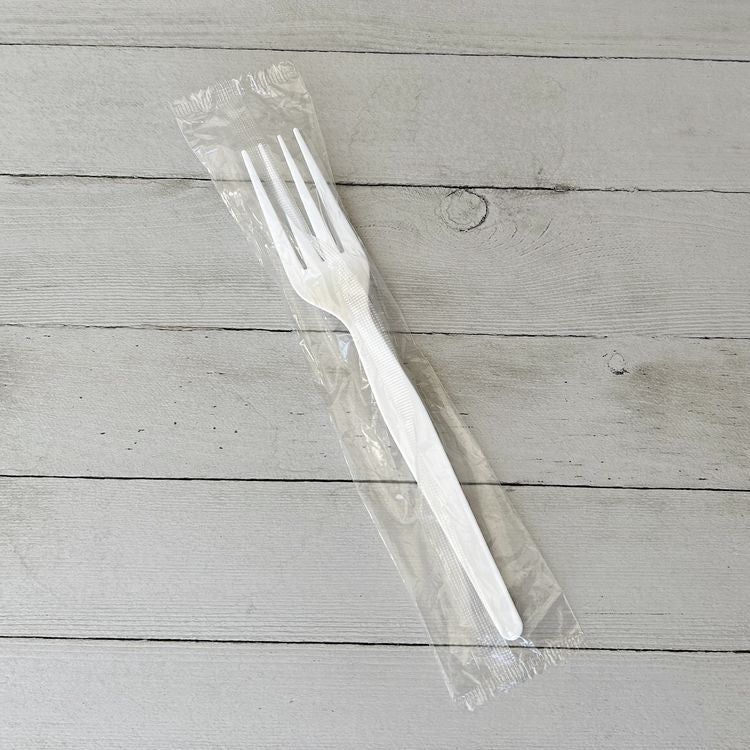 Heavyweight Wrapped Polystyrene Cutlery, Fork, Plastic, White, 1,000/Carton