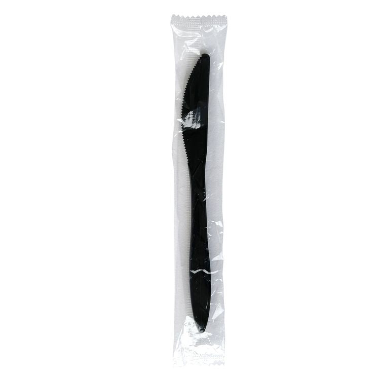 Mediumweight Wrapped Polypropylene Cutlery, Knife, Plastic, Black, 1,000/Carton