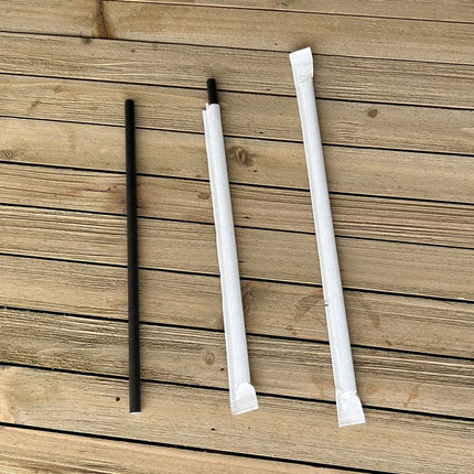 Wrapped Jumbo Paper Straws, 7.75", Paper, Black, 1,280/Carton