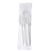 Three-Piece Polystyrene Cutlery Kit, Mediumweight, Fork/Knife/Spoon, Plastic, White, 250/Carton