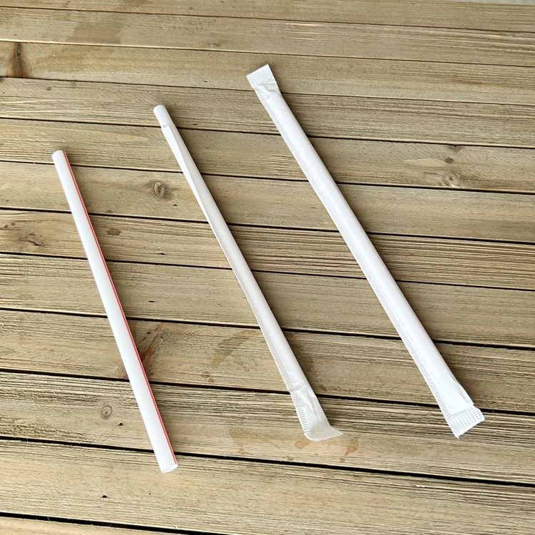 Wrapped Giant Straws, 7.75", Polypropylene, Red/White Striped, 7,200/Carton