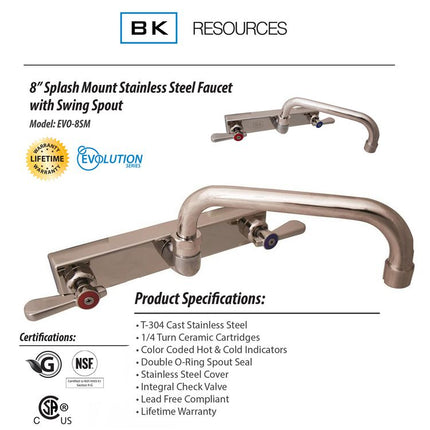Evolution Splash Mount Stainless Steel Faucet, 4.69" Height/12" Reach, Stainless Steel
