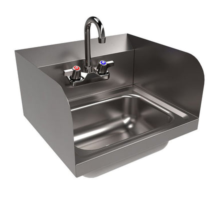 Stainless Steel Hand Sink with Side Splashes and Faucet, 14" l x 10" w x 5" h