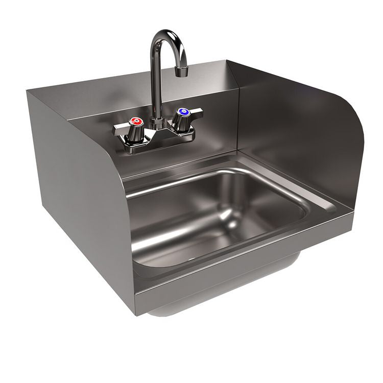Stainless Steel Hand Sink with Side Splashes and Faucet, 14" l x 10" w x 5" h