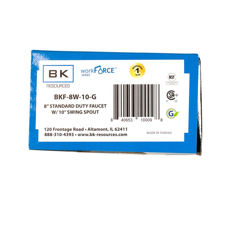 WorkForce Standard Duty Faucet, 8" Height/10" Reach, Chrome-Plated Brass