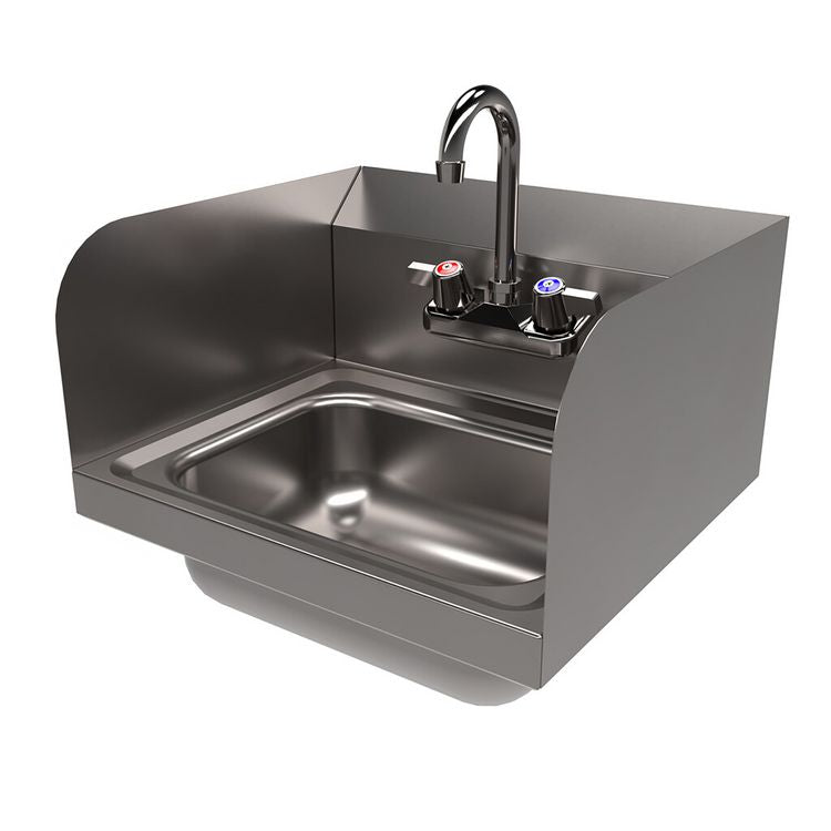 Stainless Steel Hand Sink with Side Splashes and Faucet, 14" l x 10" w x 5" h