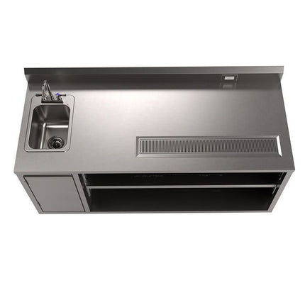 Stainless Steel Beverage Table with Left Sink, Rectangular, 30" x 72" x 41.5", Silver Top, Silver Base/Legs