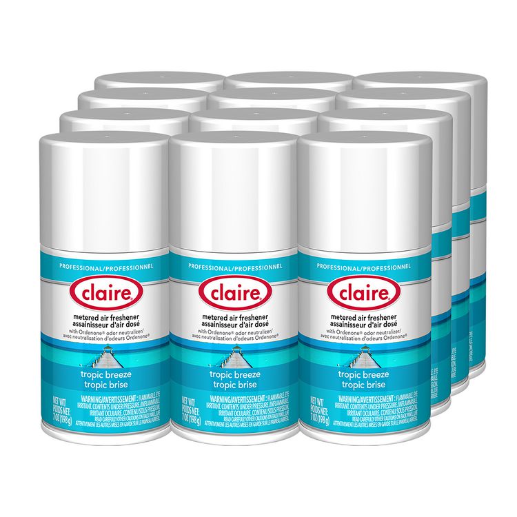 Metered Air Freshener, 7 oz Aerosol Spray, Tropic Breeze, 12/Carton