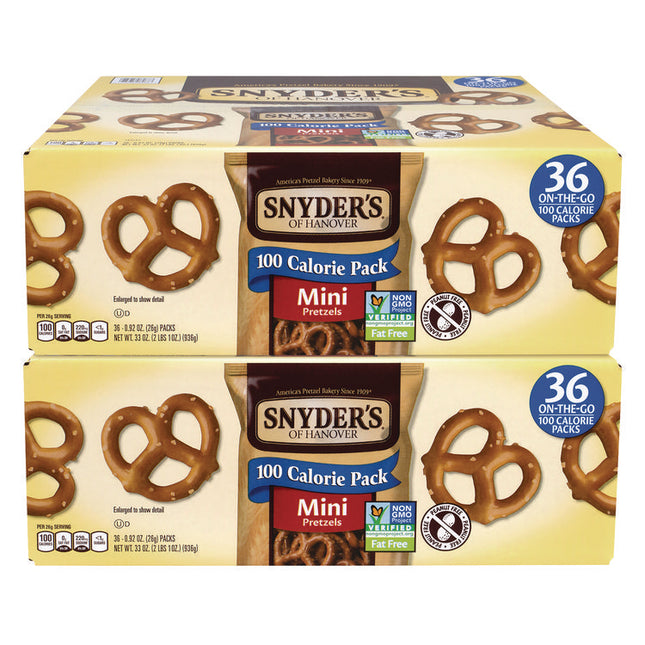 Mini Pretzels. 0.92 oz Pack, 36 Packs/Box, 2 Boxes/Carton