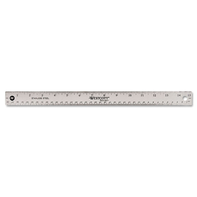 Stainless Steel Office Ruler With Non Slip Cork Base, Standard/metric, 15" Long