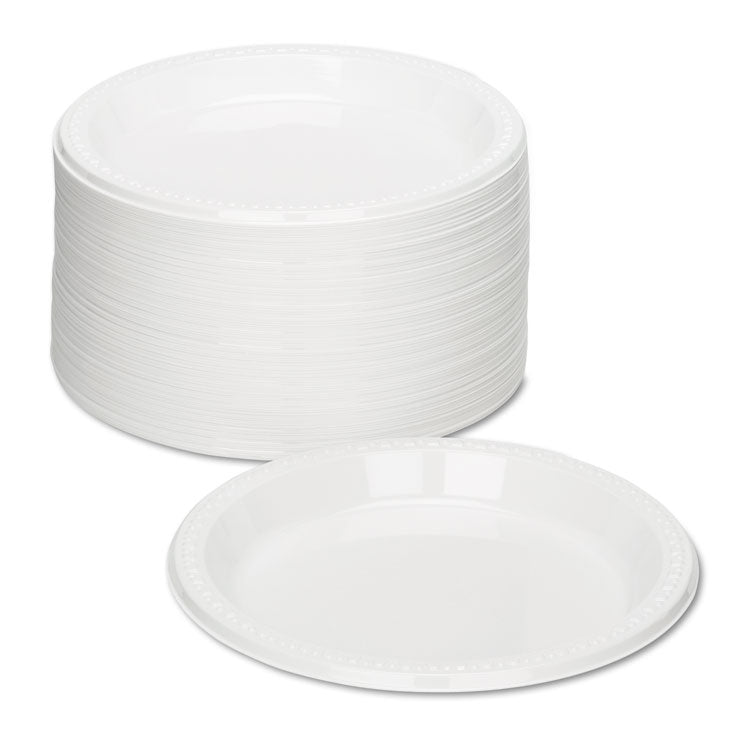 Plastic Dinnerware, Plates, 9" Dia, White, 500/Carton