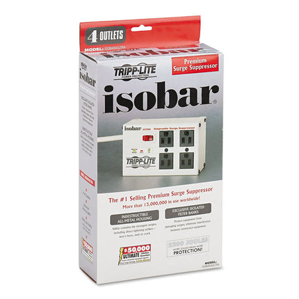 Isobar Surge Protector with Diagnostic LEDs, 4 AC Outlets, 6 ft Cord, 3,330 J, Light Gray