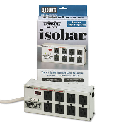 Isobar Surge Protector, 8 AC Outlets, 12 ft Cord, 3,840 J, Light Gray