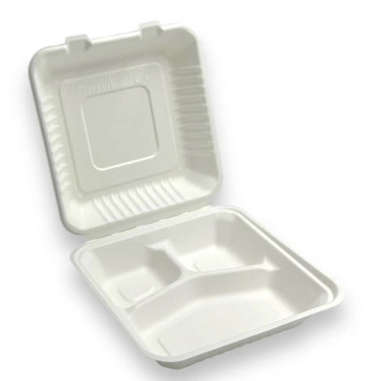 9x9x3 Biodegradable Three Compartment Hinged Containers 200 CT