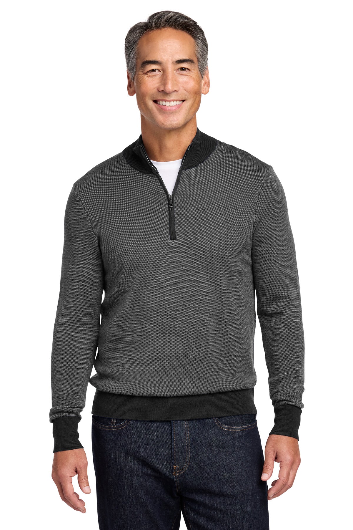 Brooks Brothers ®  Washable Merino Birdseye 1/4-Zip Sweater BB18412