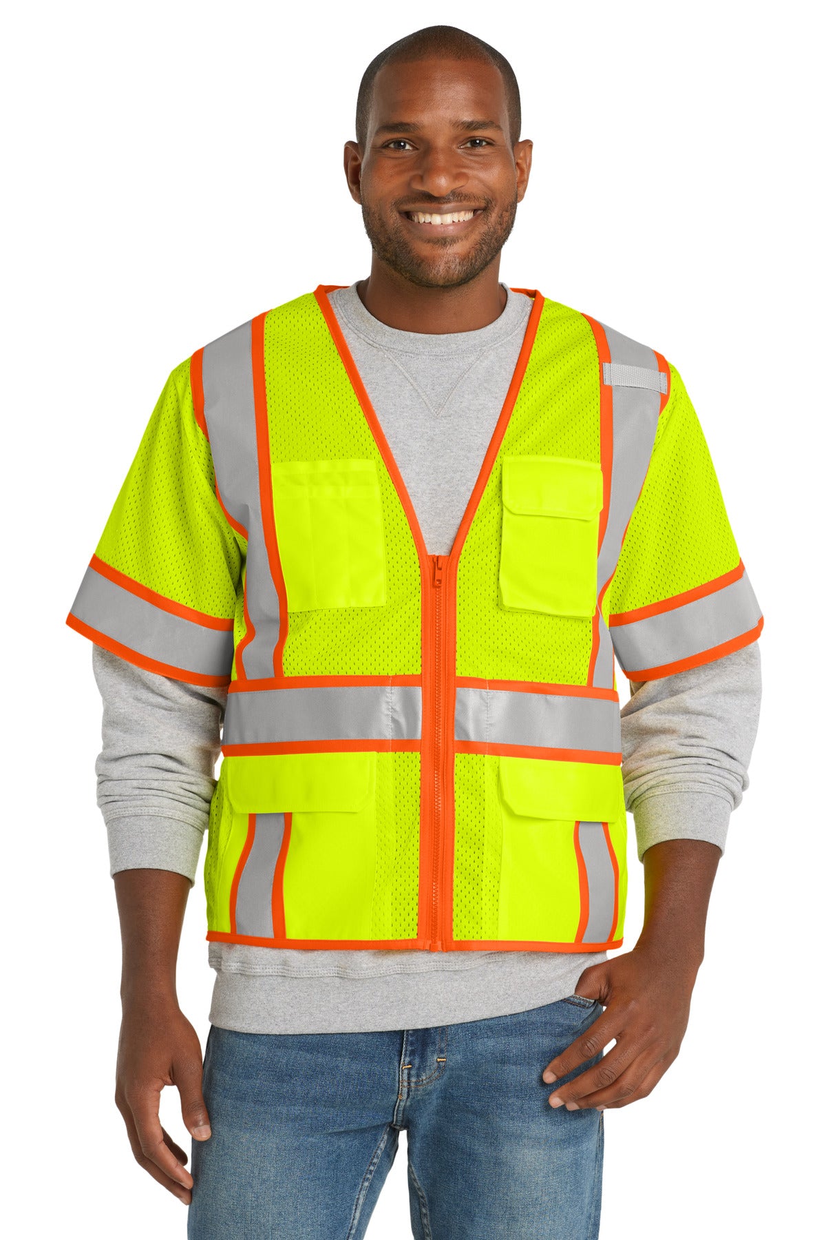 CornerStone ® ANSI 107 Class 3 Surveyor Mesh Zippered Two-Tone Short Sleeve Vest CSV106