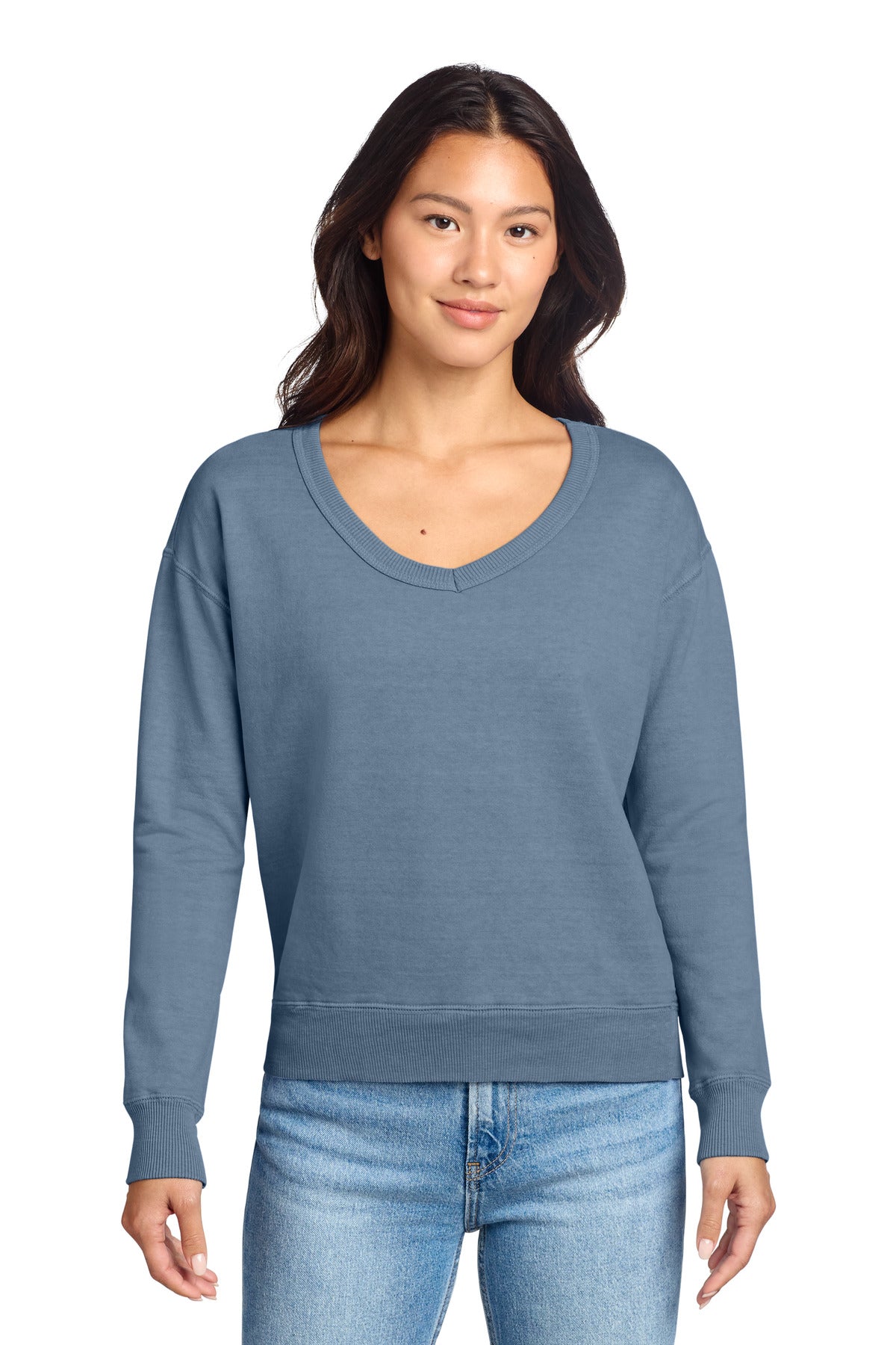 Port & Co™ Women's Beach Wash® Garment-Dyed V-Neck Sweatshirt LPC098V