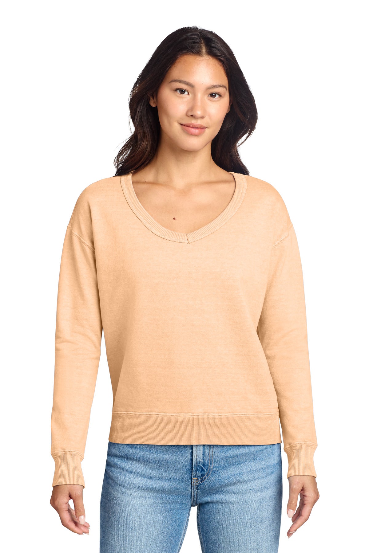 Port & Co™ Women's Beach Wash® Garment-Dyed V-Neck Sweatshirt LPC098V