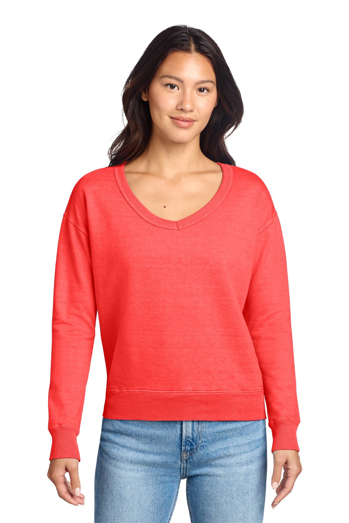 Port & Co™ Women's Beach Wash® Garment-Dyed V-Neck Sweatshirt LPC098V
