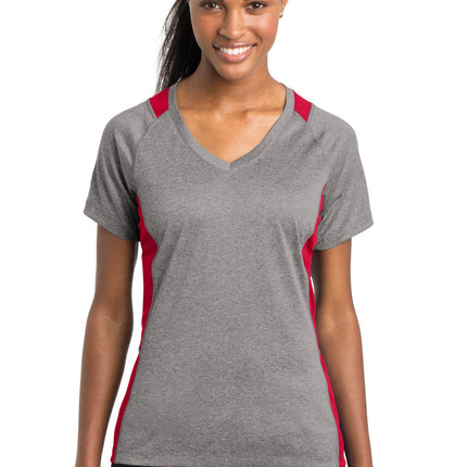 Sport-Tek ®  Women's Heather Colorblock Contender   V-Neck Tee. LST361