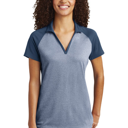 Sport-Tek  ®  Women's PosiCharge  ®  RacerMesh  ®  Raglan Heather Block Polo. LST641