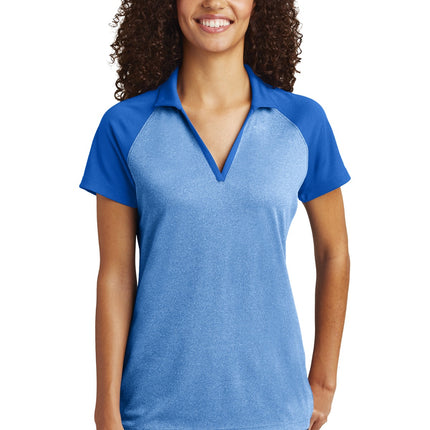Sport-Tek  ®  Women's PosiCharge  ®  RacerMesh  ®  Raglan Heather Block Polo. LST641